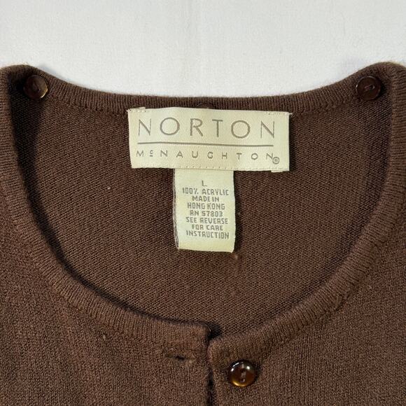 Vintage Norton Brown Mock Twinset Cardigan Top Large Classic Minimalist Capsule - Picture 3 of 8